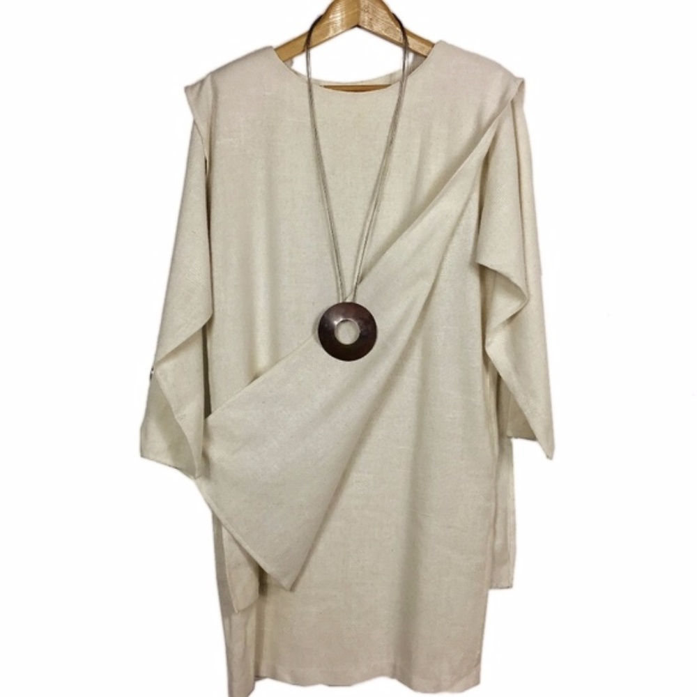 Vintage Cream Layered Minimalist Lagenlook Dress